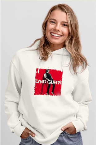 David GuettaBaskılı Beyaz Hoodie