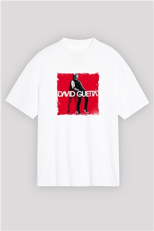 David GuettaBaskılı Beyaz Oversize Tişört