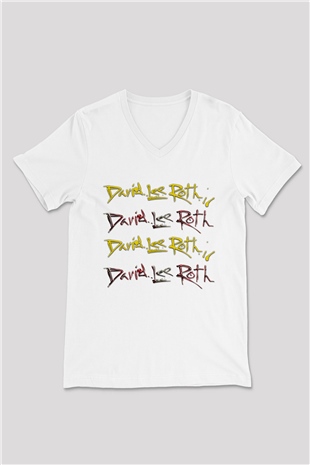 David Lee Roth Band Beyaz Unisex V Yaka Tişört T-Shirt