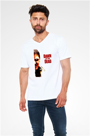 Dawn of the Dead Beyaz Unisex  V Yaka Tişört