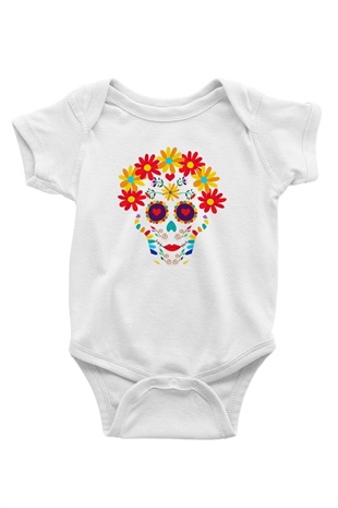 Day of the Dead Baskılı Beyaz Unisex Bebek Body - Zıbın