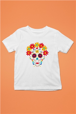 Day of the Dead Baskılı Beyaz Unisex Çocuk Tişört