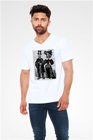 Day of the Dead Beyaz Unisex  V Yaka Tişört