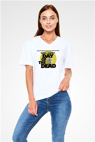 Day of the Dead Beyaz Unisex V Yaka Tişört