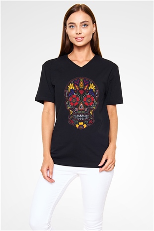 Day of the Dead Siyah Unisex  V Yaka Tişört