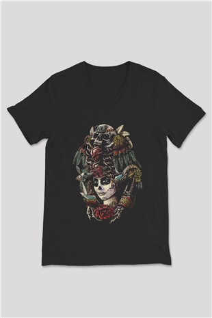 Day of the Dead Siyah Unisex  V Yaka Tişört