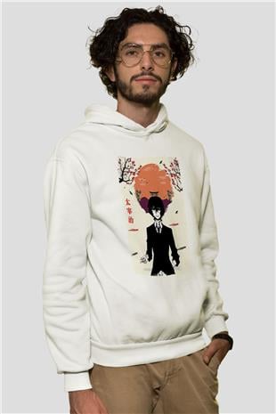 Dazai Baskılı Beyaz Unisex Hoodie