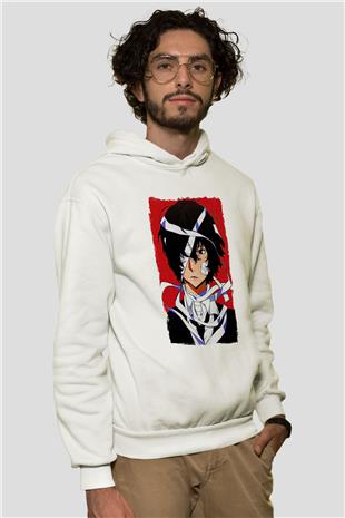 Dazai Baskılı Beyaz Unisex Hoodie