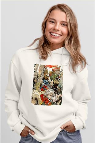 Dazai Baskılı Beyaz Unisex Hoodie