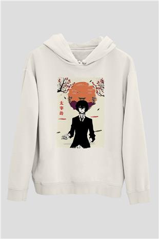 Dazai Baskılı Beyaz Unisex Hoodie