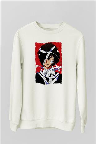 Dazai Baskılı Beyaz Unisex Sweatshirt