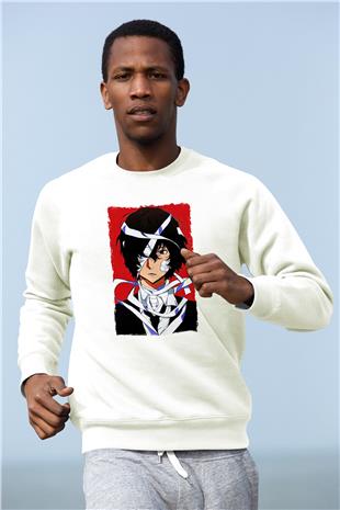 Dazai Baskılı Beyaz Unisex Sweatshirt