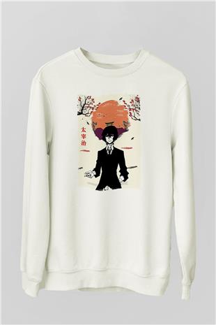 Dazai Baskılı Beyaz Unisex Sweatshirt