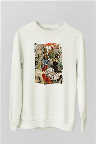 Dazai Baskılı Beyaz Unisex Sweatshirt