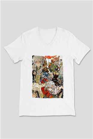Dazai Baskılı Beyaz Unisex V Yaka Tişört - Tshirt