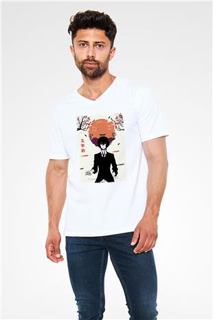 Dazai Baskılı Beyaz Unisex V Yaka Tişört - Tshirt