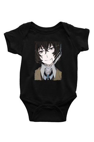 Dazai Baskılı Unisex Siyah Bebek Body - Zıbın
