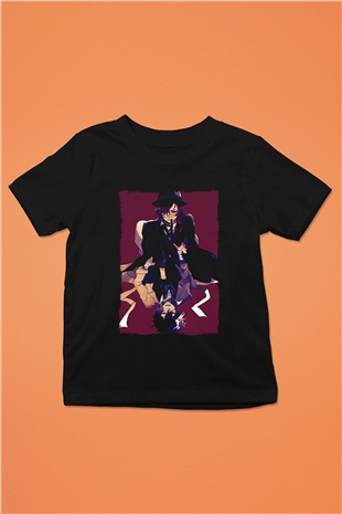 Dazai Baskılı Unisex Siyah Çocuk Tişört - Tshirt