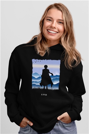 Dazai Baskılı Unisex Siyah Hoodie