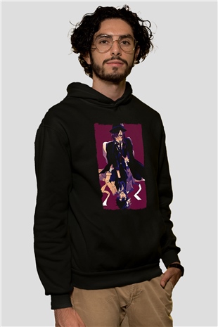 Dazai Baskılı Unisex Siyah Hoodie