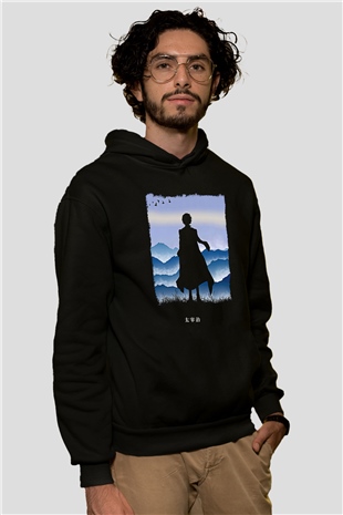 Dazai Baskılı Unisex Siyah Hoodie