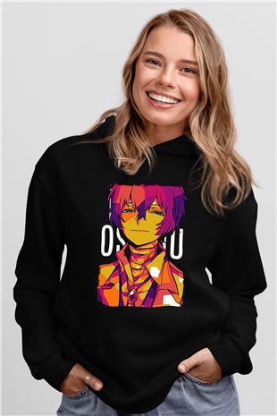 Dazai Baskılı Unisex Siyah Hoodie