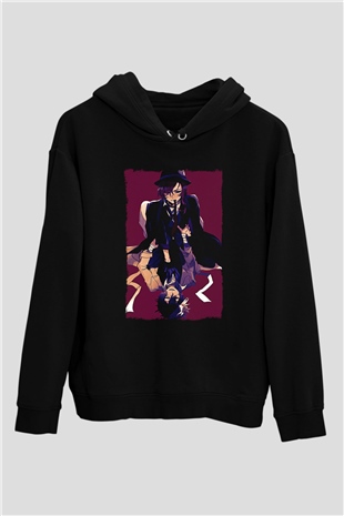 Dazai Baskılı Unisex Siyah Hoodie
