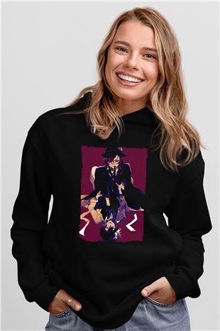 Dazai Baskılı Unisex Siyah Hoodie