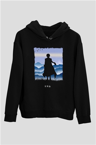 Dazai Baskılı Unisex Siyah Hoodie