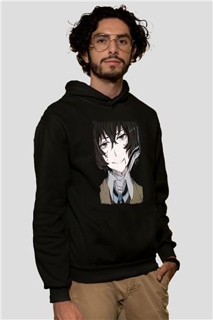 Dazai Baskılı Unisex Siyah Hoodie