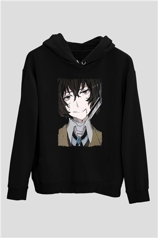 Dazai Baskılı Unisex Siyah Hoodie