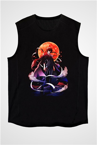 Dazai Baskılı Unisex Siyah Kolsuz Tişört - Tshirt