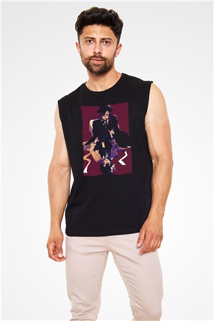 Dazai Baskılı Unisex Siyah Kolsuz Tişört - Tshirt