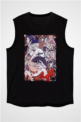 Dazai Baskılı Unisex Siyah Kolsuz Tişört - Tshirt