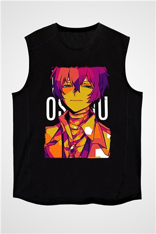 Dazai Baskılı Unisex Siyah Kolsuz Tişört - Tshirt