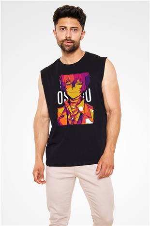 Dazai Baskılı Unisex Siyah Kolsuz Tişört - Tshirt