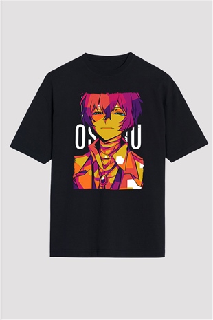 Dazai Baskılı Unisex Siyah Oversize Tişört - Tshirt