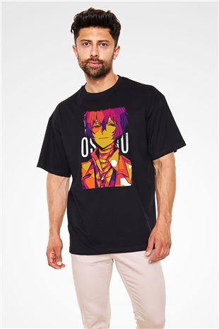 Dazai Baskılı Unisex Siyah Oversize Tişört - Tshirt