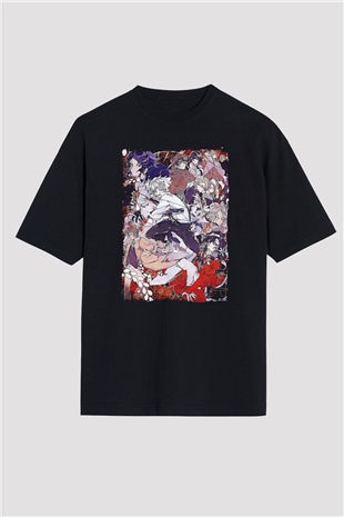 Dazai Baskılı Unisex Siyah Oversize Tişört - Tshirt