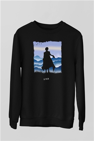 Dazai Baskılı Unisex Siyah Sweatshirt