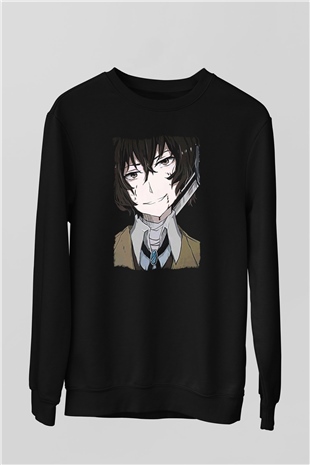 Dazai Baskılı Unisex Siyah Sweatshirt