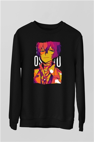 Dazai Baskılı Unisex Siyah Sweatshirt