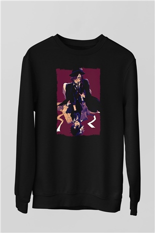 Dazai Baskılı Unisex Siyah Sweatshirt