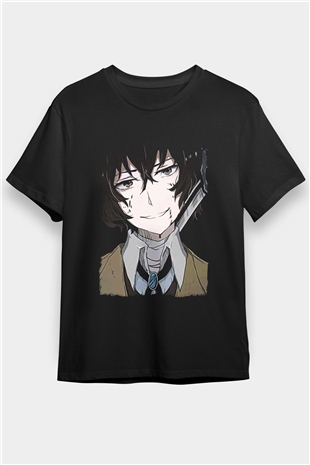 Dazai Baskılı Unisex Siyah Tişört - Tshirt