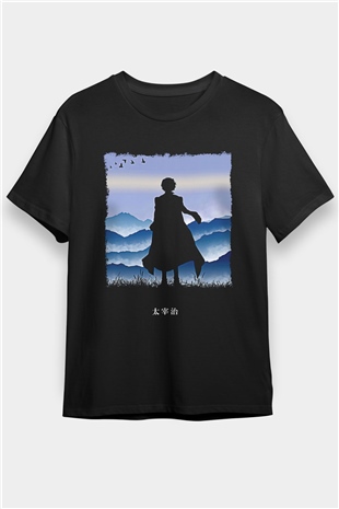 Dazai Baskılı Unisex Siyah Tişört - Tshirt