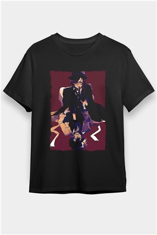 Dazai Baskılı Unisex Siyah Tişört - Tshirt