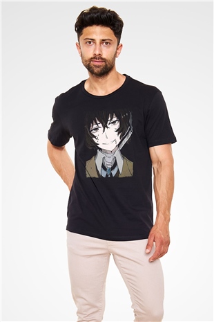 Dazai Baskılı Unisex Siyah Tişört - Tshirt