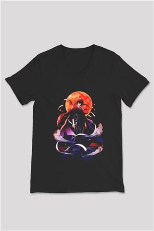 Dazai Baskılı Unisex Siyah V Yaka Tişört - Tshirt