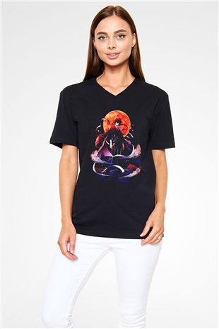 Dazai Baskılı Unisex Siyah V Yaka Tişört - Tshirt