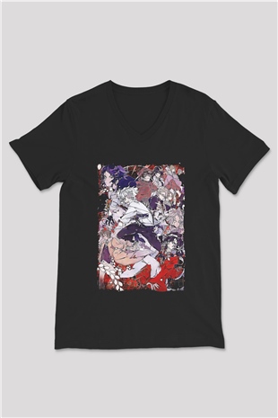 Dazai Baskılı Unisex Siyah V Yaka Tişört - Tshirt